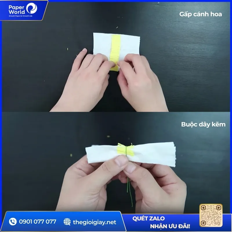 Gấp canh hoa cúc họa mi bằng giấy vệ sinh