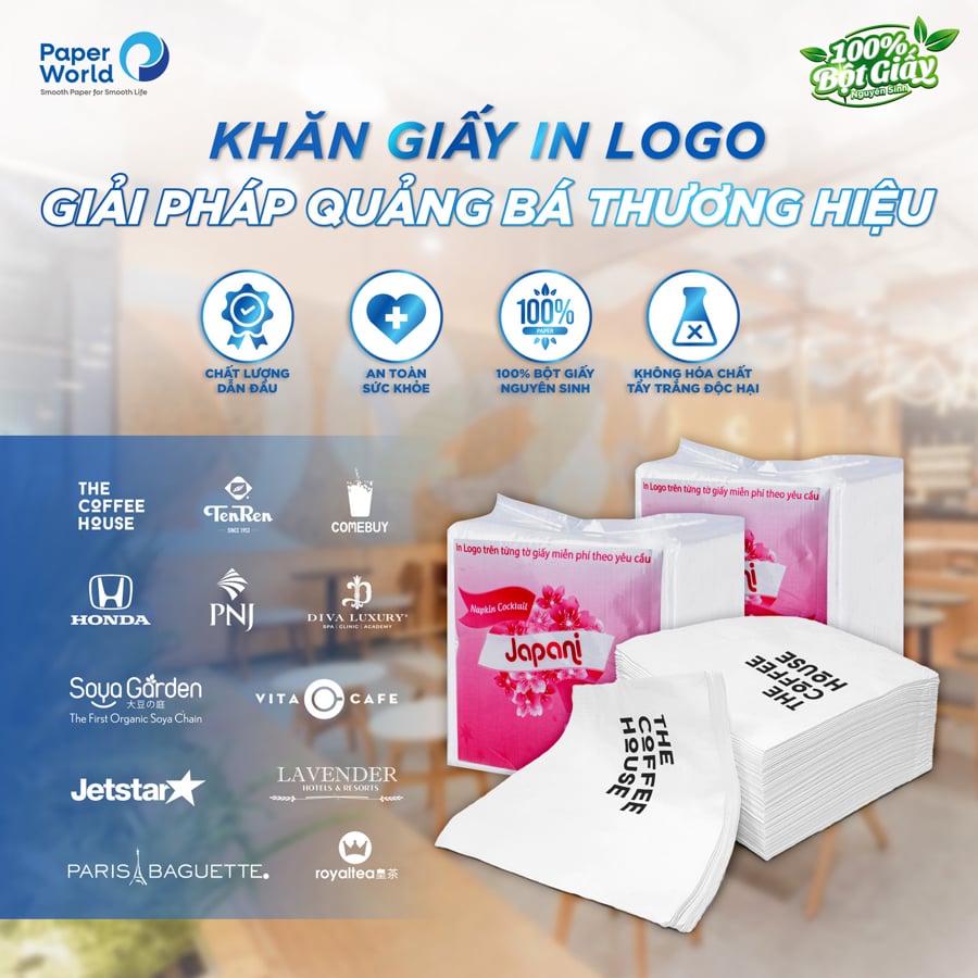 In logo miễn phí trên khăn giấy để quảng bá thương hiệu