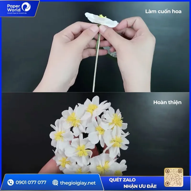 Hoàn thiện đóa hoa cúc họa mi làm bằng giấy vệ sinh