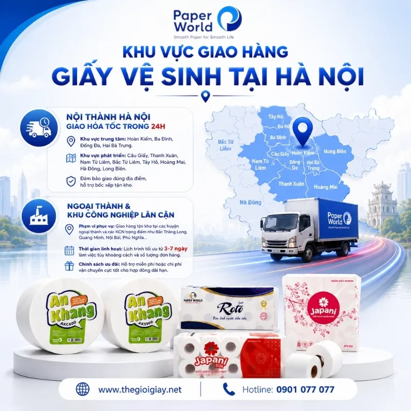 Mua giấy vệ sinh Hà Nội tại Thế Giới Giấy được hỗ trợ giao hàng nhanh chóng