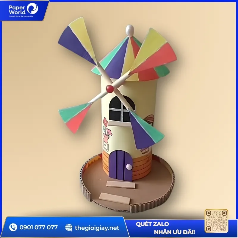 Làm đồ chơi cối xay gió từ lõi giấy vệ sinh đơn giản cho bé