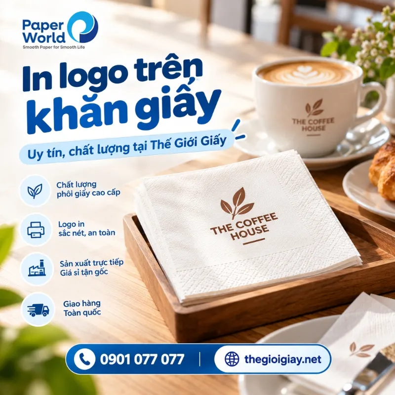 In logo trên khăn giấy ở đâu uy tín, chất lượng, giá tốt? Liên hệ ngay Thế Giới Giấy qua hotline 0901 077 077