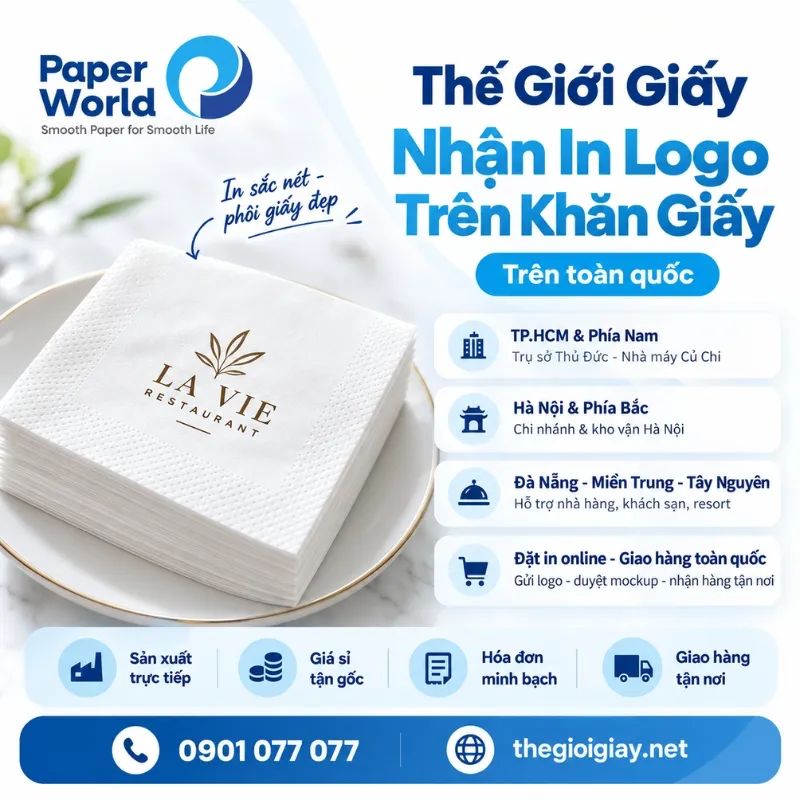 Thế Giới Giấy in logo trên khăn giấy toàn quốc