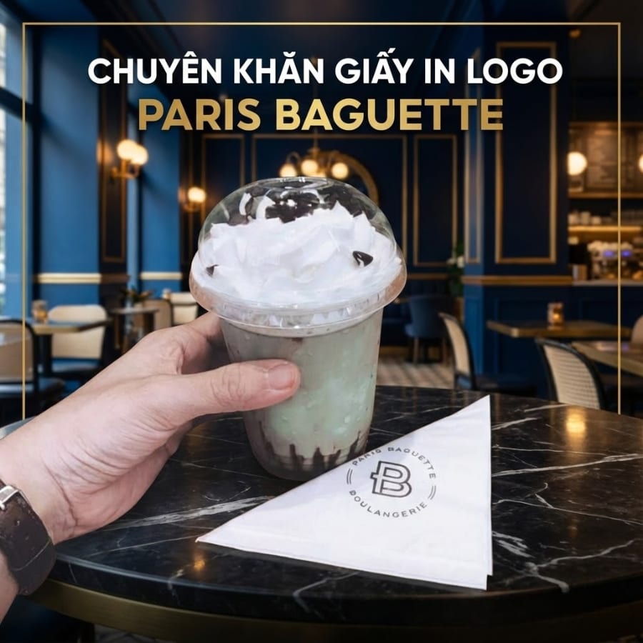 Khăn giấy in logo quảng cáo cho thương hiệu Paris Baguette