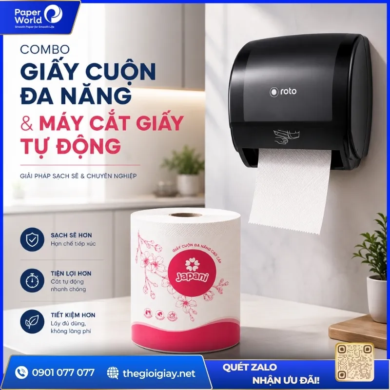 Giấy cuộn lớn đa năng và máy cắt giấy tự động Roto: Giải pháp sạch sẽ, chuyên nghiệp cho mọi không gian