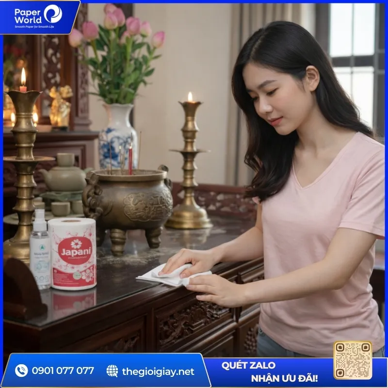 Lau dọn bàn thờ nhanh với khăn giấy đa năng