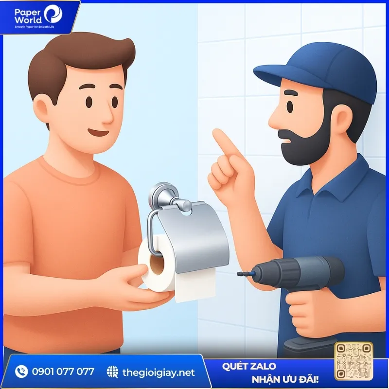 Ví dụ câu tiếng Anh với móc giấy vệ sinh khi trao đổi với thợ lắp đặt