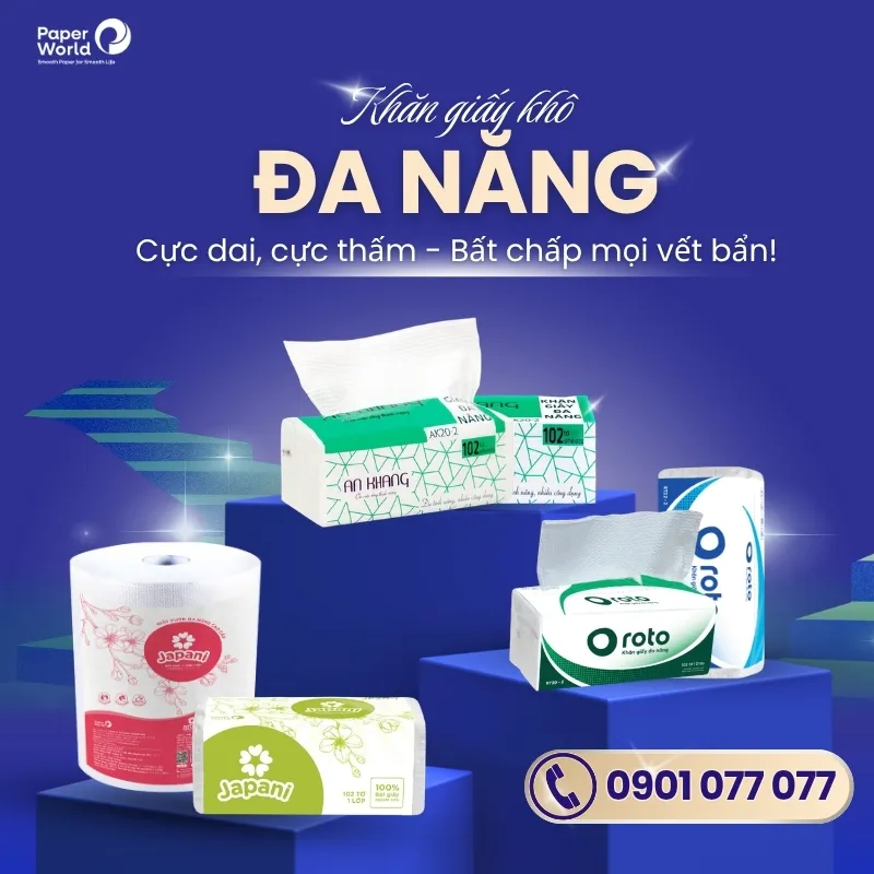 Khăn giấy đa năng là dòng khăn giấy khô cao cấp có độ dai và độ thấm hút vượt trội.