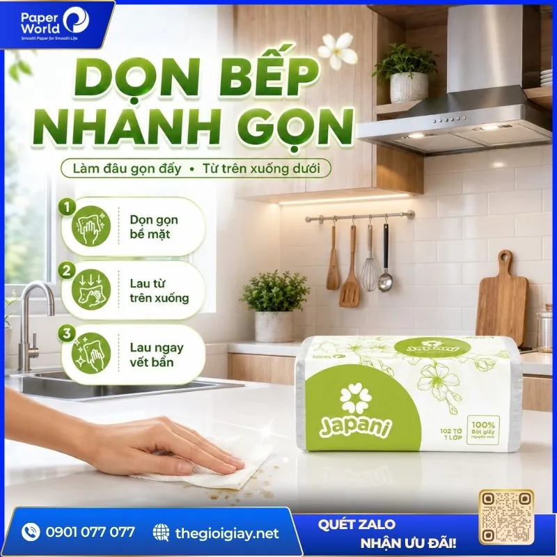 Dọn dẹp nhà bếp nhanh gọn với khăn giấy đa năng Japani
