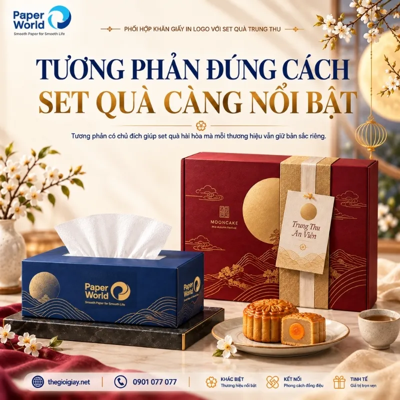 Hộp khăn giấy in logo quà tặng Trung thu Doanh nghiệp