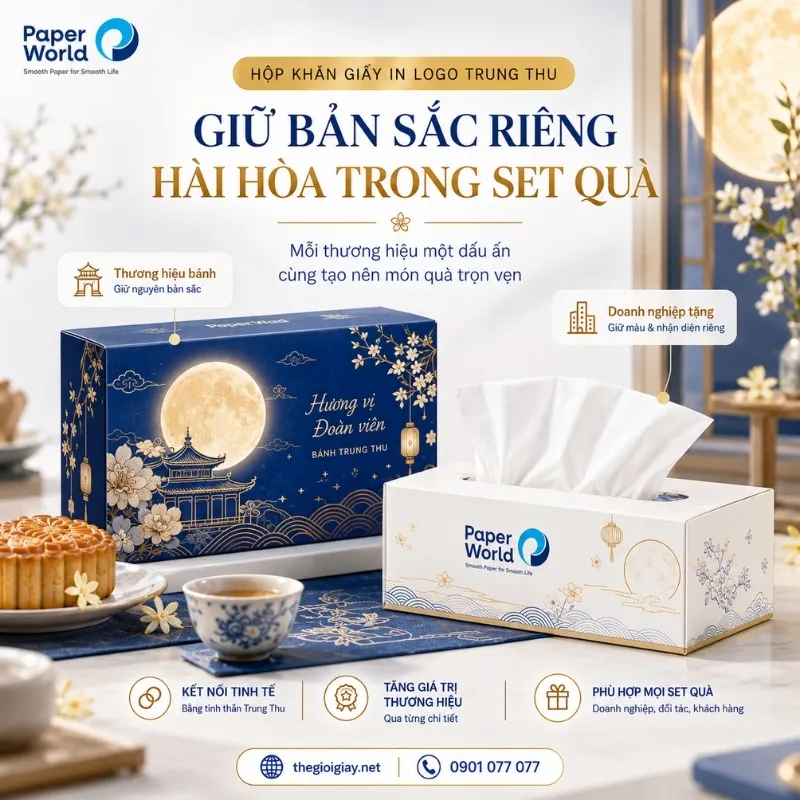 Hộp khăn giấy in logo quà tặng Trung thu