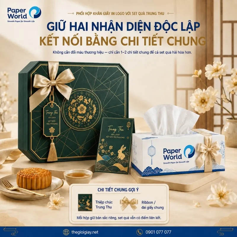 Hộp khăn giấy in logo quà Trung thu Doanh nghiệp