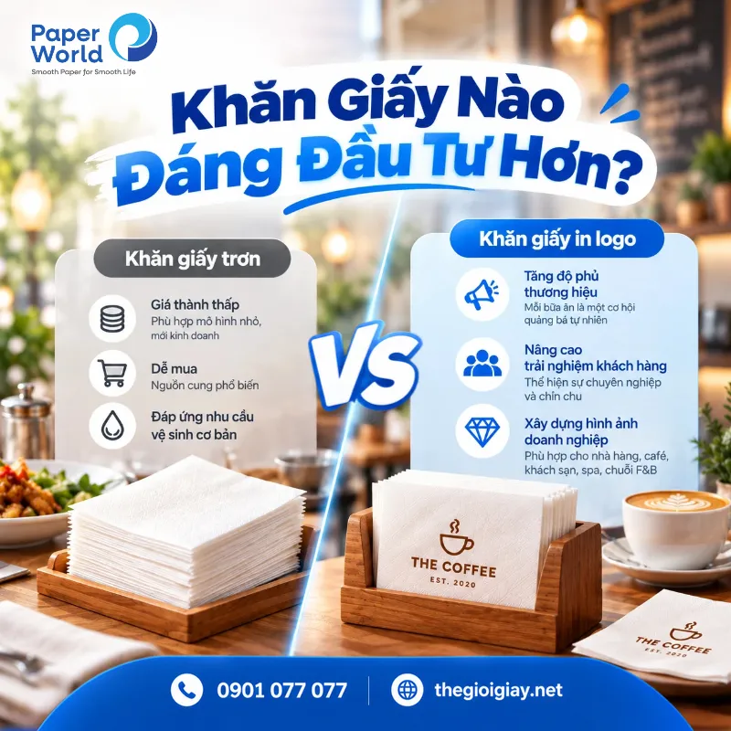Đầu tư khăn giấy in logo phù hợp cho doanh nghiệp đã có bộ nhận diện thương hiệu, muốn nâng cao trải nghiệm khách hàng và xây dựng hình ảnh chuyên nghiệp.