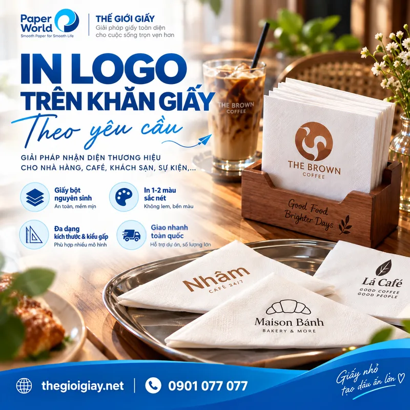 In khăn giấy 1 - 2 màu theo yêu cầu tại Thế Giới Giấy