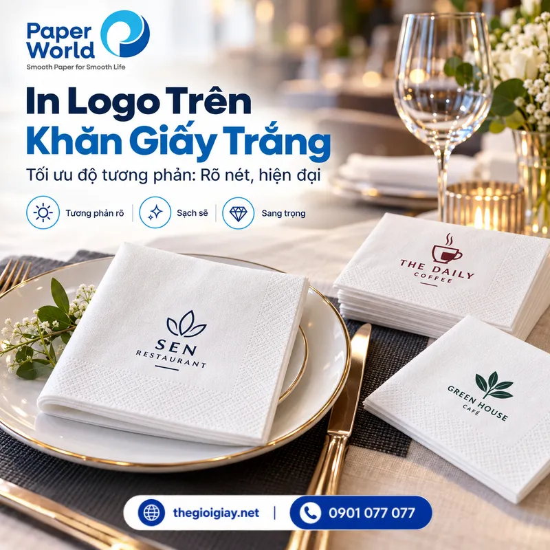 In logo trên khăn giấy trắng