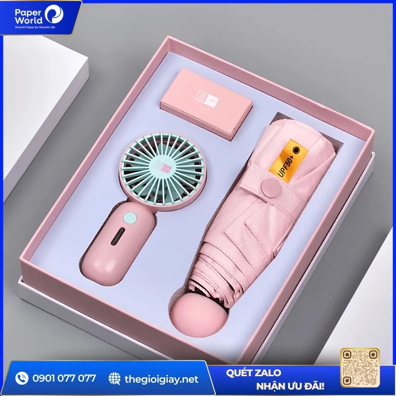 Quà tặng 20/10: Combo quạt cầm tay mini và ô gấp gọn