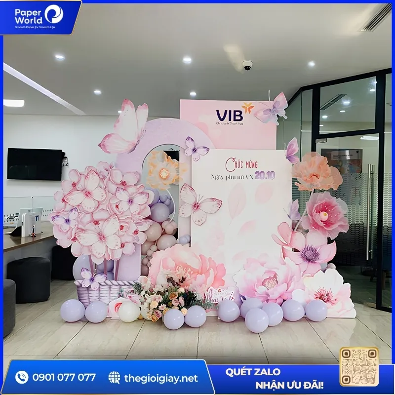 Thiết kế góc checkin có thể xem là ý tưởng tổ chức 20/10 tiết kiệm nhưng không kém phần sáng tạo