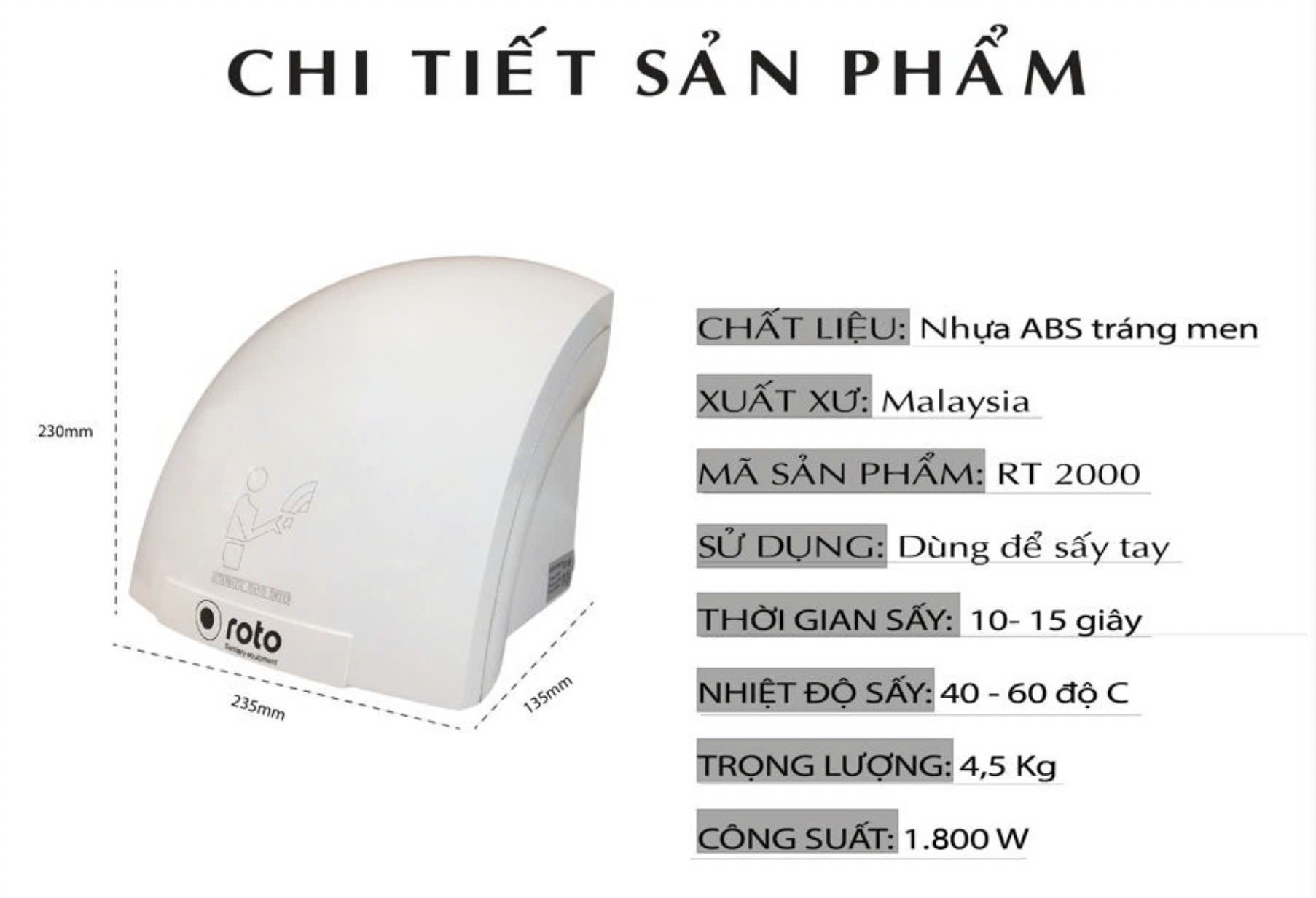 Chi tiết sản phẩm máy sấy tay RT2000