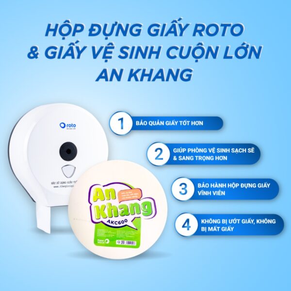 giay-ve-sinh-an-khang-caro600 (3) Bộ đôi Giấy vệ sinh cuộn lớn AKC600 và Hộp đựng giấy Roto.