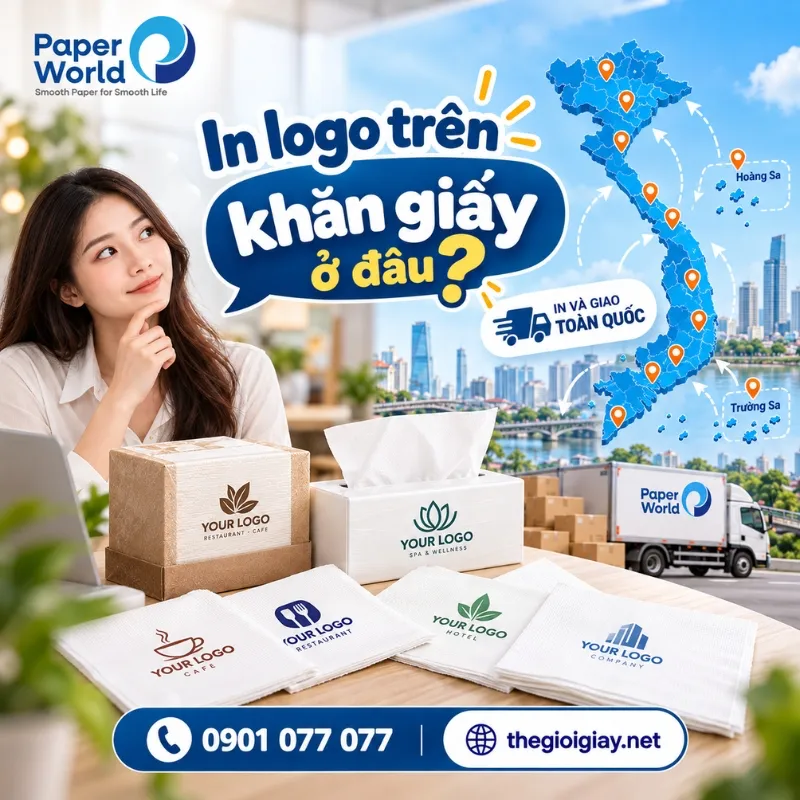 In logo trên khăn giấy ở đâu?