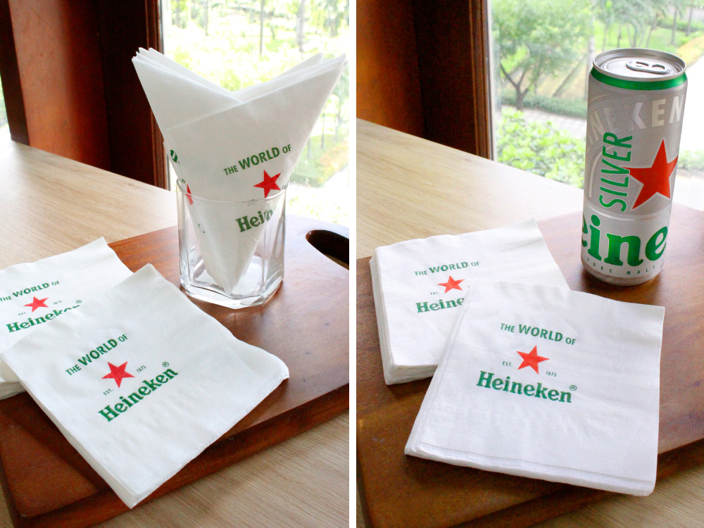 khăn giấy in logo Heineken mang màu sắc riêng