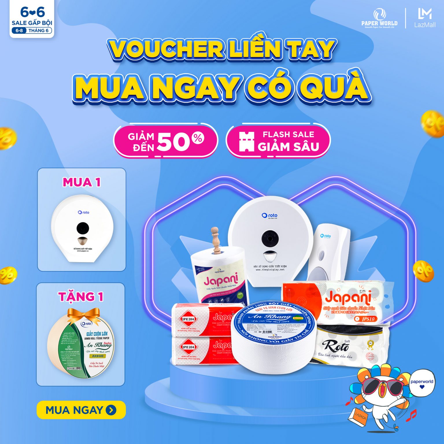 sale 6/6 sàn lazada Thế Giới Giấy