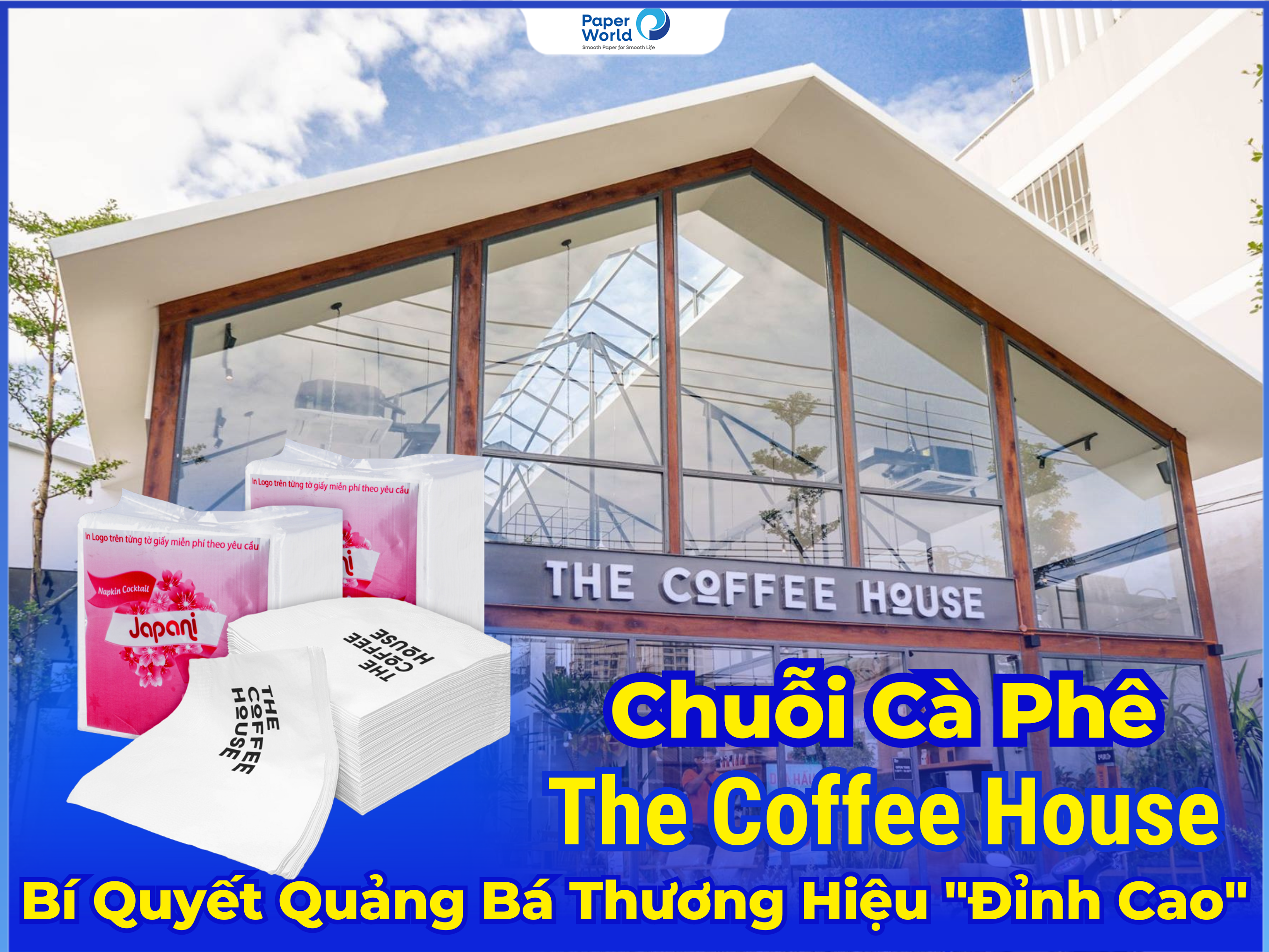 chuoi ca phe the coffee house quang ba thuong hieu bang khan giay in logo