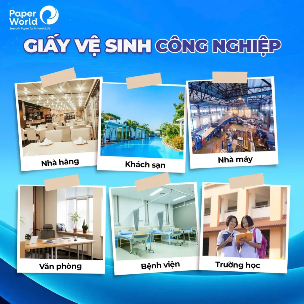 Giấy vệ sinh công nghiệp phù hợp với các khu vực công cộng và doanh nghiệp có lưu lượng người dùng lớn như: TTTM, tòa nhà văn phòng, KCN, bệnh viện...