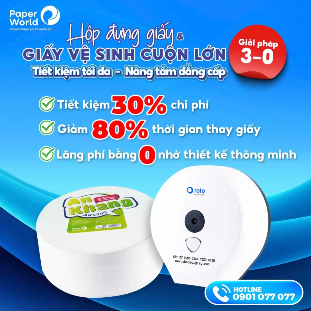 Combo giấy vệ sinh cuộn lớn & hộp đựng giấy là một giải pháp 3in1 giúp doanh nghiệp Tiết kiệm tối đa - Nâng tầm đẳng cấp
